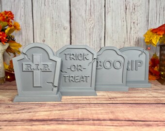 Gravestone Halloween Decor, Indoor Home Accent for Fall, Spooky Aesthetic, Haunted Table Decorations, Fireplace Mantel & Bookshelf Ornaments