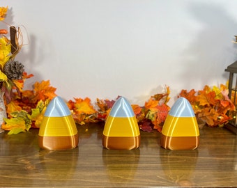 Metallic Candy Corn Decorations 3 Pack, Indoor Halloween Decor, Creative Kitchen Centerpiece, Trick or Treat Party Accent for Shelves, Trays
