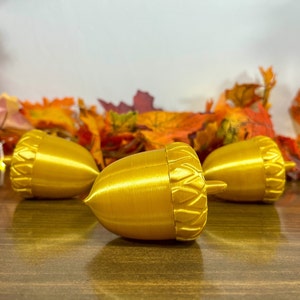Gold Acorn Set of Three, Indoor Autumn Decoration for Mantels, Trays, Shelves, Tables, Primitive Rustic Decor for Fall, Metallic Nature Art