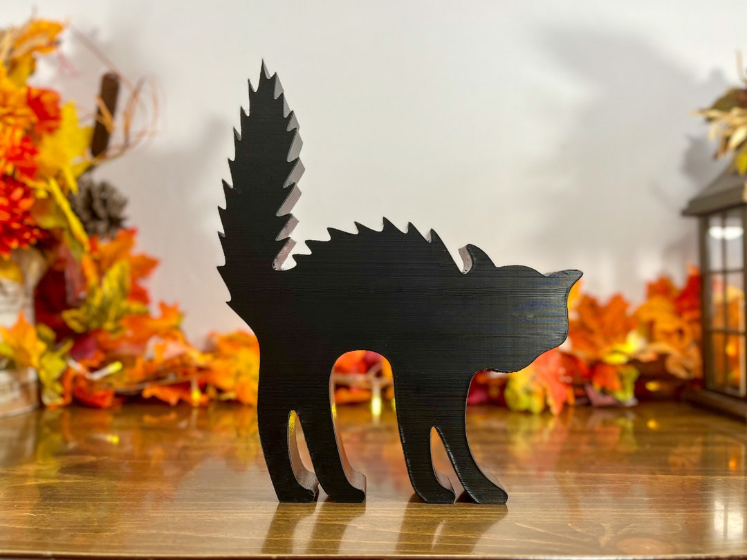 Black Cat Halloween Decoration, Indoor Home Accent for Fall, Witch