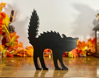 Black Cat Halloween Decoration, Indoor Home Accent for Fall, Witch Aesthetic, Magic Table Decor, Spooky Shelf Sitter, Windowsill Ornament