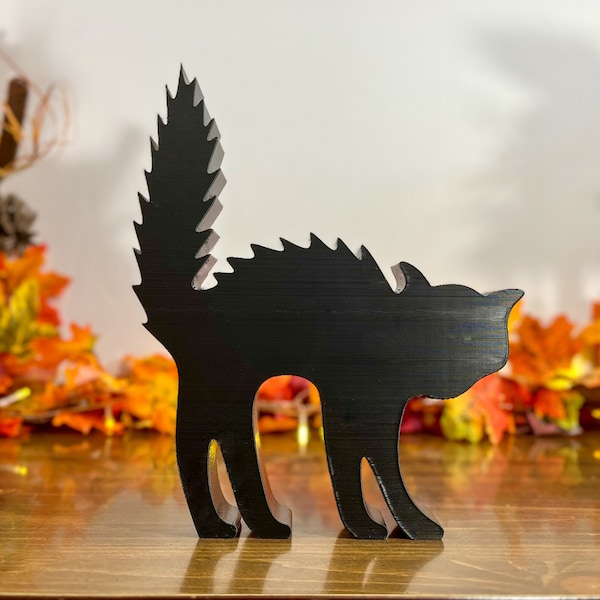 Black Cat Halloween Decoration, Indoor Home Accent for Fall, Witch Aesthetic, Magic Table Decor, Spooky Shelf Sitter, Windowsill Ornament