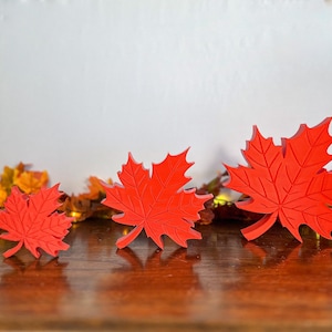 Radiant Red Maple Leaves 3 Pack, Fall Home Decoration, Autumn Seasonal Accent, Mantel, Tabletop Centerpiece, Tiered Tray, Shelf, Cozy Decor