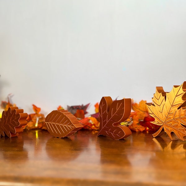 Bronze Chunky Leaf Set, Rustic Farmhouse Shelf Sitter, Fall Tiered Tray Decor, Indoor Autumn Accent, Primitive Tabletop Centerpiece & Mantel