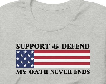 Unterstützen und Verteidigen Sie die Verfassung USA Military Oath Unisex Kurzarm-T-Shirt, Veteranenanerkennung