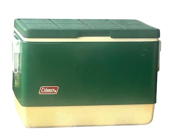 Vtg 80s 1985 Coleman Cooler Dark Green Metal & Plastic 18 X 13 X 11 Made in USA