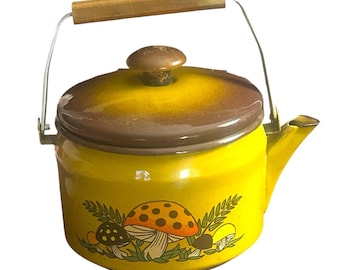 Sears Merry Mushroom Enamelware Tea Kettle Rare 70s