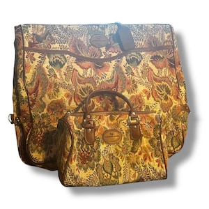 Vintage American Flyer Floral Tapestry Garment and Toiletry Bag Cottagecore Grandmacore