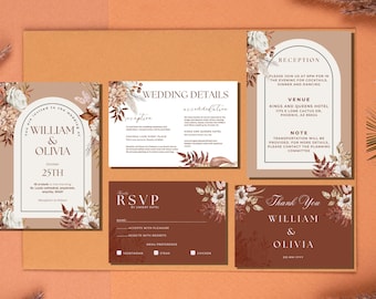 Terracotta Wedding Invitation Card Bundle Wedding card Template Terracotta Wedding Invite Wedding Invite Template Modern Wedding Invite Card