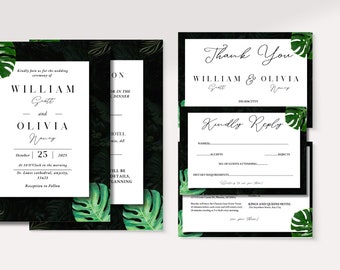 Tropical Wedding Invitation Set Tropical Wedding Invite Bundle Printable Wedding Invite Wedding Invitation Template Wedding Invitation Suite