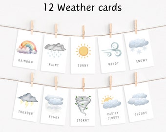 Montessori Weather Flashcards Set | 12 Educational Cards | Preschool Learning Tools |  Printable Cards | Instant Download