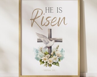 He is Risen Poster | Christian Easter Art | Easter Decoration | Religious Easter Decor |He is risen print | LDS Art | Jesus Resurrection art