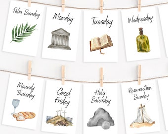 Bible Holy Week Study Cards Printable | Easter Story Cards | Easter Countdown | Christian Easter | Sunday School Print | Easter Week Prints