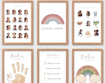 8 Realistic Calming Corner Posters - Calm Down Skills, Breathing Techniques, Feelings, Classroom Management, Instant Download