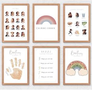 8 Realistic Calming Corner Posters - Calm Down Skills, Breathing Techniques, Feelings, Classroom Management, Instant Download