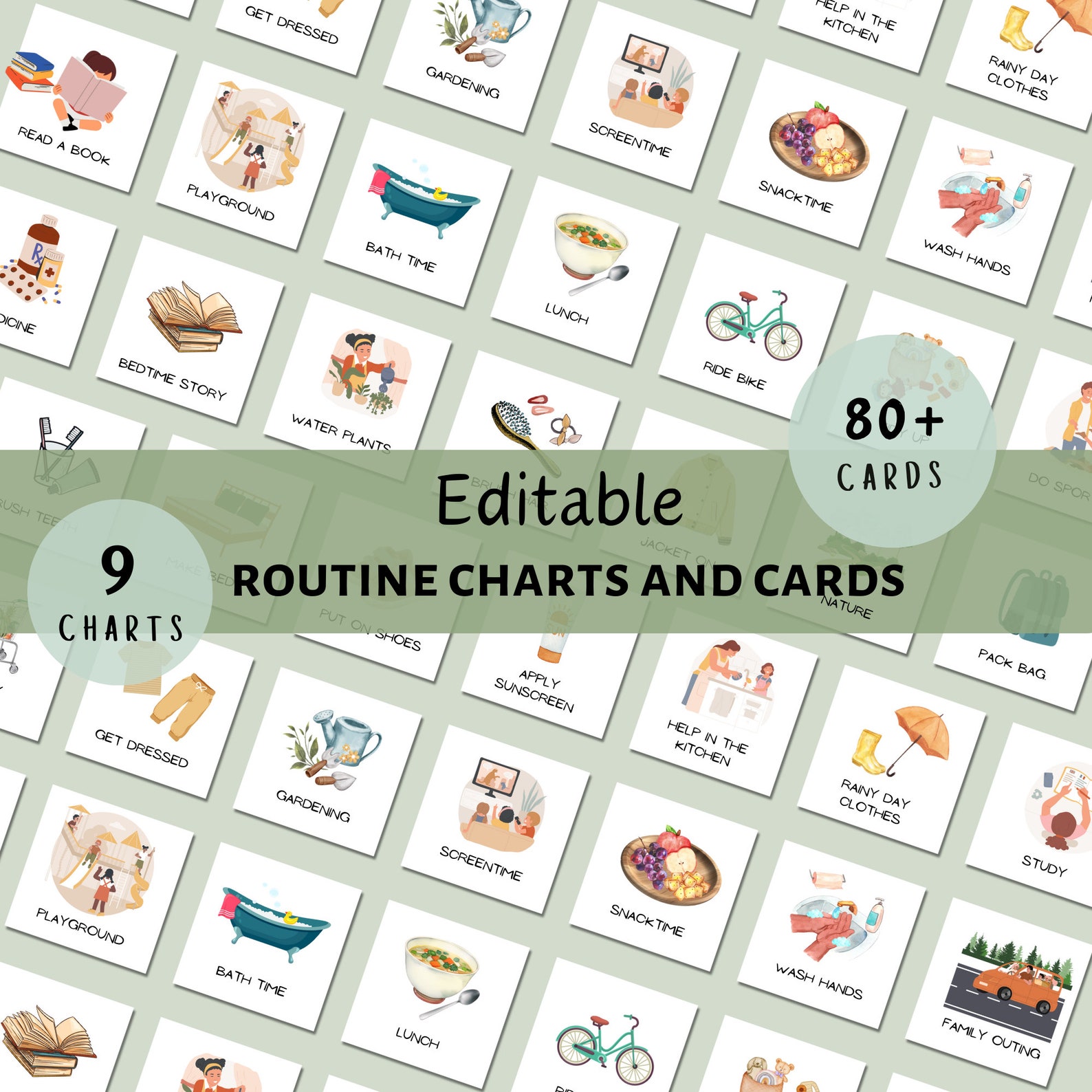 Editable Visual Routine Chart: Daily Kids' Schedule With Cards. Morning ...
