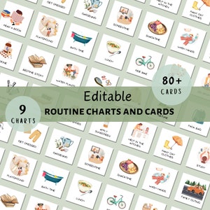 Tableau de routine visuel modifiable : programme quotidien des enfants avec cartes. Matin, après-midi, soir. Tableau des tâches ménagères pour les tout-petits et imprimables.