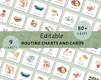 Editable Visual Routine Chart: Daily Kids&#39; Schedule with Cards. Morning, Afternoon , Evening. Toddler Chore Chart & Printables.