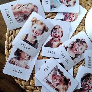 Kids Emotions Flashcards, Homeschool ativity: Montessori Feelings Cards for Kids, Realist, Toddlers, Preschoolers, Watercolor, Printable