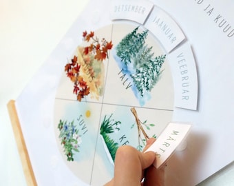 Activité scolaire à la maison, tableau des mois de l'année, impression éducative, activité Montessori, école à la maison, téléchargement numérique, saisons et mois