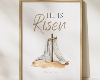 He is Risen Poster | Christian Easter Art | Easter Decoration | Religious Easter Decor |He is risen print | LDS Art | Jesus Resurrection art