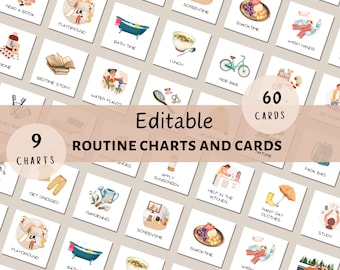 Editable Visual Routine Chart: Daily Kids' Schedule with Cards. Morning, Afternoon , Evening. Toddler Chore Chart & Printables.