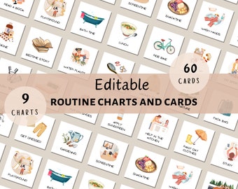 Editable Visual Routine Chart: Daily Kids&#39; Schedule with Cards. Morning, Afternoon , Evening. Toddler Chore Chart & Printables.