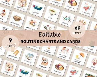 Editable Visual Routine Chart: Daily Kids' Schedule with Cards. Morning, Afternoon , Evening. Toddler Chore Chart & Printables.