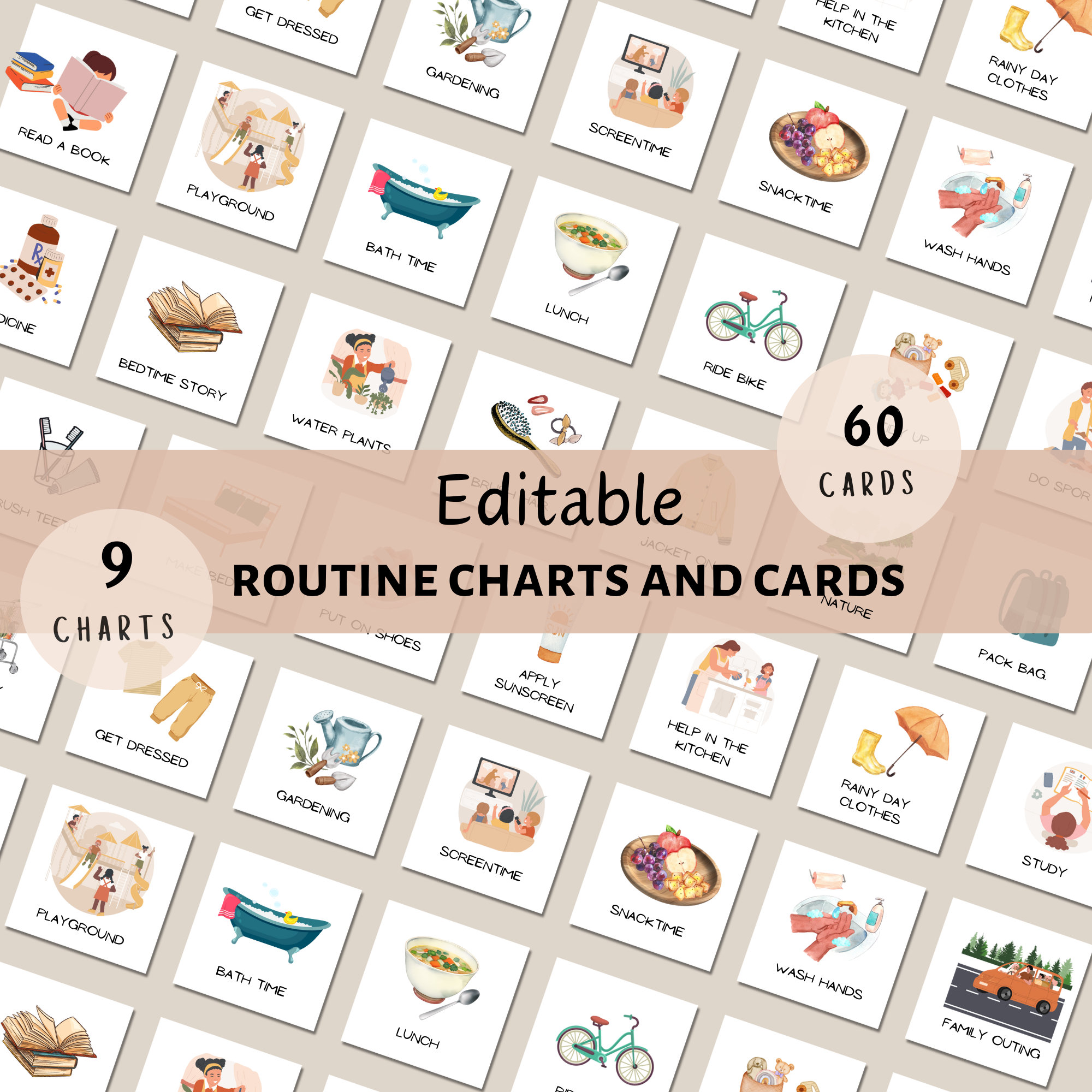 Editable Visual Routine Chart: Daily Kids' Schedule With Cards. Morning