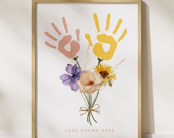 Arte de huellas de manos artesanales del día de la madre, recuerdo imprimible para niños de bricolaje, regalo para niños para mamá, regalo de cumpleaños para mamá