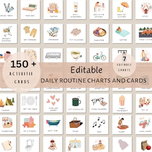 Kinder tägliche Routine Diagramm mit 150 + Karten, bearbeitbarer täglicher Kinderzeitplan. Morgen, Nachmittag, Abend, Kleinkind Aufgabe und Verantwortung Diagramm