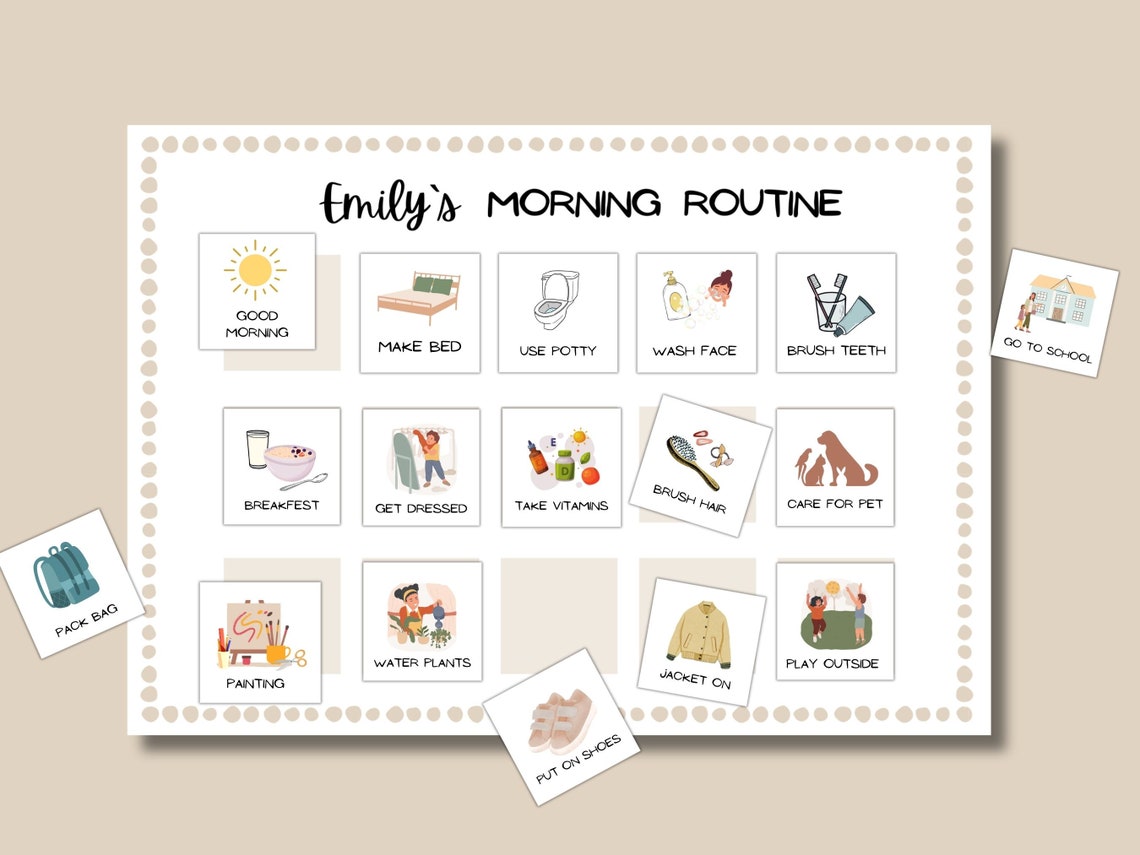 Editable Visual Routine Chart: Daily Kids' Schedule With Cards. Morning ...