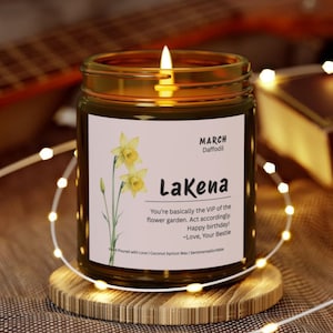 Personalized Birth Flower Month Gift Candle, Custom Birthday Gift for Friend, Birthday Gift for Her, Birth Flower Candle, Birth Flower Gift