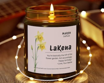 Personalized Birth Flower Month Gift Candle, Custom Birthday Gift for Friend, Birthday Gift for Her, Birth Flower Candle, Birth Flower Gift