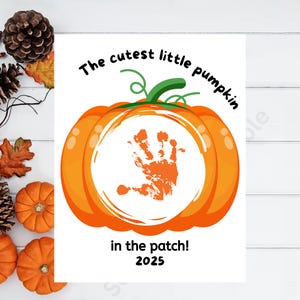 2025 Zucca di Halloween: impronta della mano e del piede del bambino, stampabile, lavoretto artistico, lavoretto per la scuola materna, arte autunnale per bambini, zucca per la scuola materna
