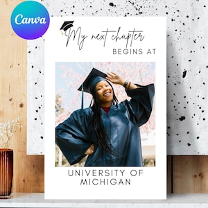 Póster de graduación personalizado 2025, Mi próximo capítulo comienza, rumbo a la universidad, fiesta de graduación, descarga digital de plantilla Canva