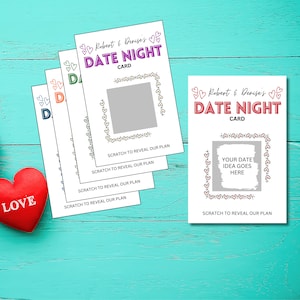 Jeu de 5 cartes personnalisées pour un rendez-vous galant, des cartes à gratter pour un rendez-vous galant, une carte d'activités à gratter, un coupon pour un rendez-vous galant