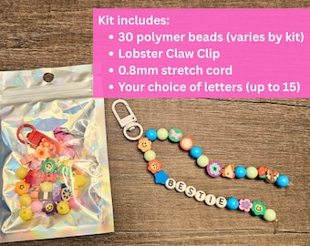 Personalized Name Keychain Kit - DIY Hearts and Flowers Beaded Party Activity - Custom Friendship beaded Retro Keychain Class Activity Kit