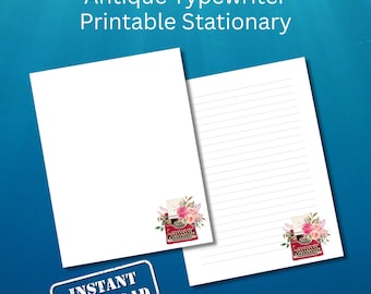 Typewriter Rose Printable Stationery Lined and Unlined in A4 and 8.5x11 US Letter Size | Print at Home Typewriter Lined Writing Paper Letter