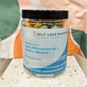 Dosis des Glücks, Affirmationen der positiven Einstellung, Flaschenpost-Idee, Pille-Kapsel-Nachricht, Positivitätsgeschenk, das die psychische Gesundheit fördert