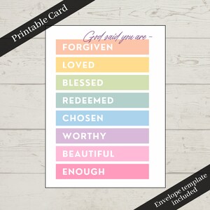 Encorajamento cristão, Deus disse que você é, presente de batismo, nova inspiração cristã, verdadeira identidade em Cristo cartão digital 5x7in