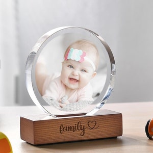 Laser Engraved Wooden Personalized Baby Picture Frame - Custom Acrylic Photo Frame Gift for New Mom - Display Stand for Office Desk