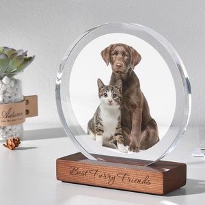 Custom Acrylic Pet Memorial Picture Frame - Laser Engraved Photo Frame with Wooden Base - Personalized Photo Dog and Cat Themed Gifts