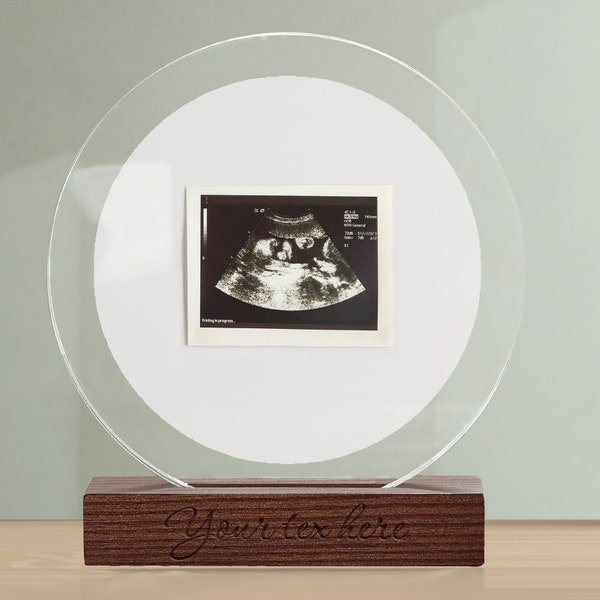 Cadre d'échographie pour bébé, impression photo sur acrylique avec base en bois gravé, faire-part de grossesse pour les futurs parents, cadeaux échographie from the bump