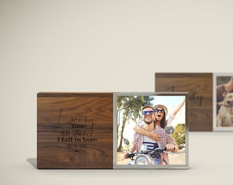 1 Year Anniversary Gift for Girlfriend Wood and Acrylic Photo Block Sentimental Relationship Gifts from Boyfriend, One Year Dating Gift