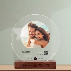 Personalisierter Song Plaque Bilderrahmen - Runder Acryldruck Fotorahmen Geschenk für Frau - Benutzerdefinierte Musik Plaque Romantische Geschenke für Ihn