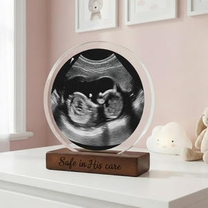 Miscarriage Ultrasound Frame - Personalized Acrylic Picture Frame with Engraved Wood Stand, Angel Baby Memorial Gift