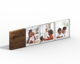 Fathers Day Gift from Wife and Kids: Triple Photo Frame with Personalized Engraving, Meaningful Gifts for Him, Standing Photo Frame Set