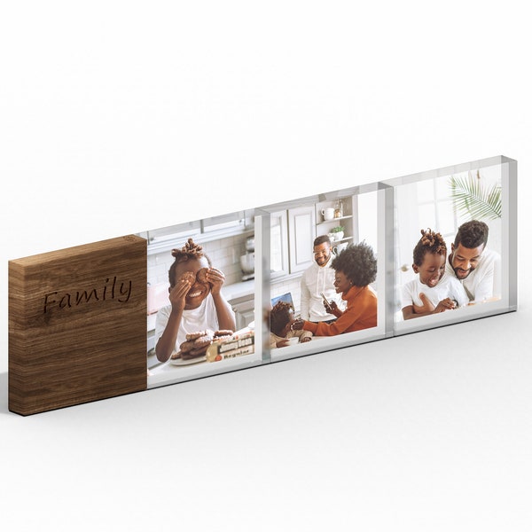 Engraved Wood and Acrylic Photo Block for preserving Family Memories and Milestones, Family Photo Collage, Multi Photo Display Photo Plaque