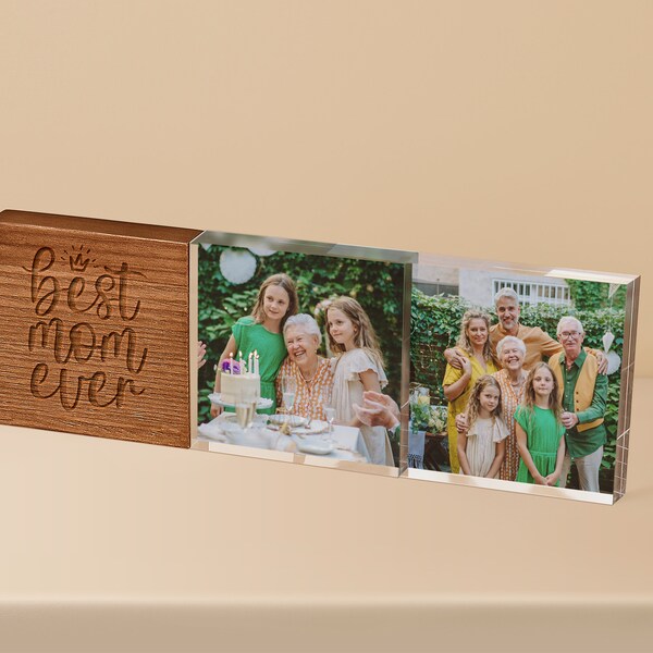 Mothers Day Picture Frame - Personalized Gifts for Mom from Daughter Acrylic Photo Print with Engraving, Multiple Photo Frame Set for Desk